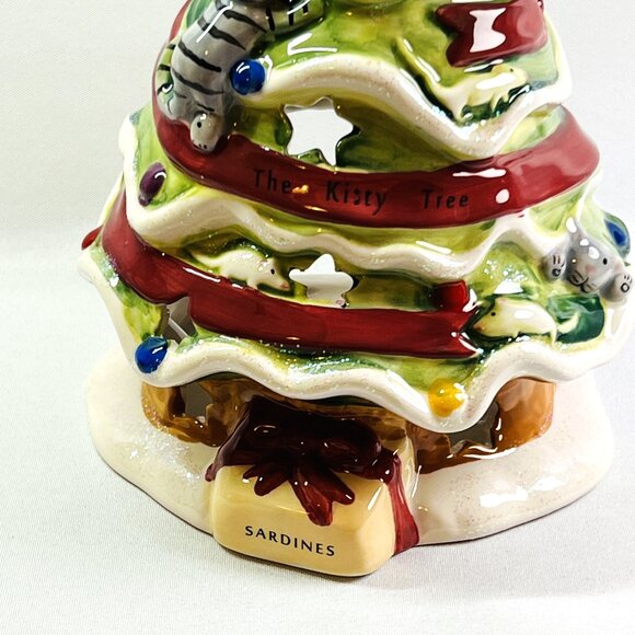 Blue Sky “The Kitty Tree” Christmas Whimsical Tealight Candle Holder Signed - Picture 6 of 11